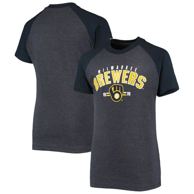 Stitches Kids' Youth  Heathered Navy Milwaukee Brewers Raglan T-shirt