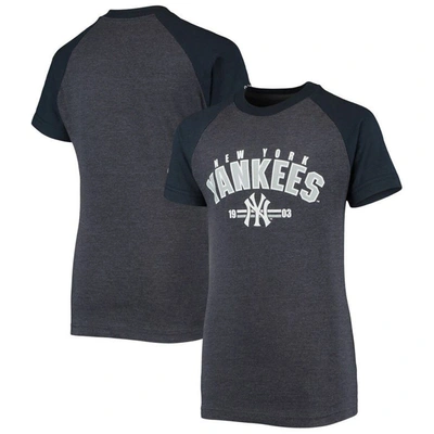 Stitches Kids' Youth  Heathered Navy New York Yankees Raglan T-shirt In Heather Navy