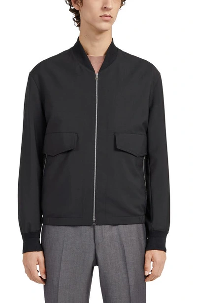 Zegna Men's Wool Blouson Jacket In Black Solid