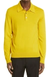 Zegna Long Sleeve Cotton & Cashmere Polo In Md Yel Sld