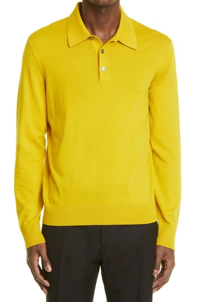 Zegna Long Sleeve Cotton & Cashmere Polo In Md Yel Sld