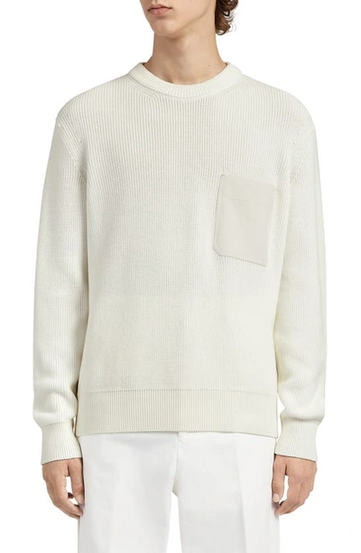 Zegna Crossover Silk-cashmere Crewneck Sweater In Off White