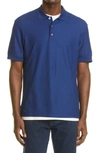 Zegna Honeycomb Short Sleeve Cotton & Silk Polo In Blue