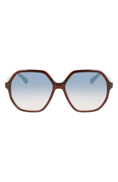 Longchamp 58mm Le Pliage Modified Rectangle Sunglasses In Havana/ Azure