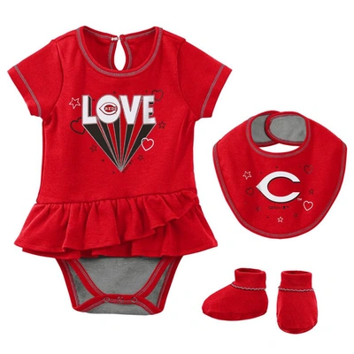 Outerstuff Babies' Girls Newborn & Infant Red Cincinnati Reds Play Your Best Bodysuit Bib & Booties Set