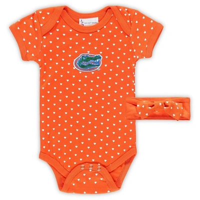 Two Feet Ahead Babies' Girls Infant Orange Florida Gators Hearts Bodysuit & Headband Set