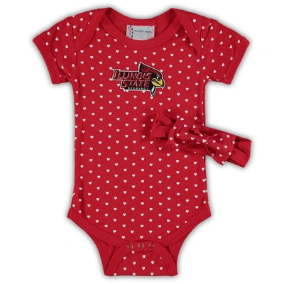 Two Feet Ahead Babies' Girls Infant Red Illinois State Redbirds Hearts Bodysuit And Headband Set