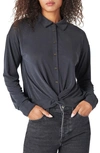 Lucky Brand Twist Hem Knit Button-up Shirt In Jet Black