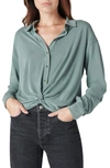 Lucky Brand Twist Hem Knit Button-up Shirt In Loden Green