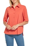 Lyssé Josie Short-sleeve Button Up In Spicy Orange