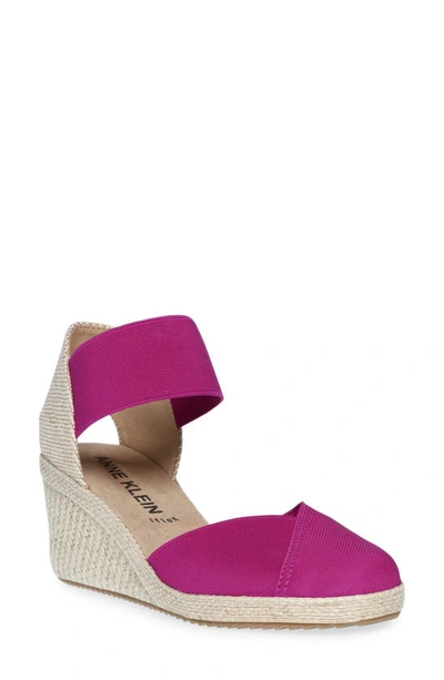 Anne Klein Zoey Womens Canvas Ankle Strap Espadrille Heels In Fuschia