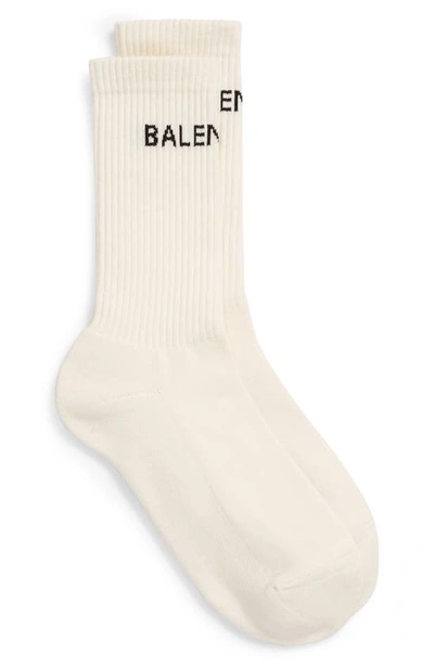 Balenciaga Logo Crew Socks In White/ Black