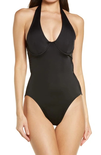 Norma Kamali Halter Mio One-piece Swimsuit In Black