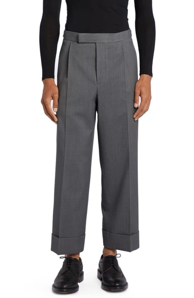 Thom Browne Single Pleat Crop Wool Trousers In Grey