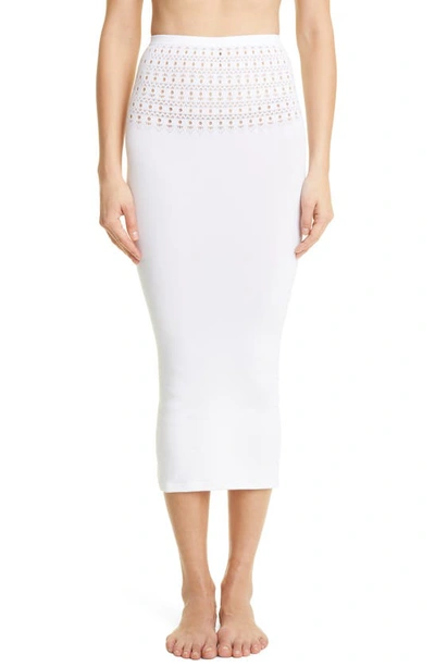 Alaïa Vienne Perforated Seamless Cover-up Tube Skirt In Blanc Optique
