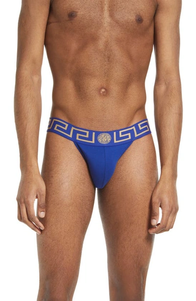 Versace Greca Border Jock Strap In A85k Bluette Gold