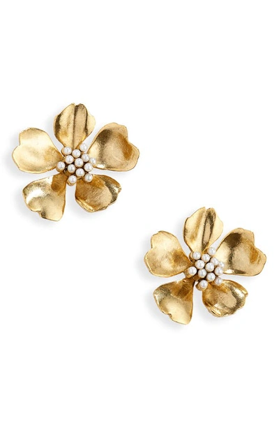 Oscar De La Renta Flower Imitation Pearl Stud Earrings