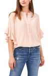 Vince Camuto Ruffle Sleeve Split Neck Blouse In Cozy Peach