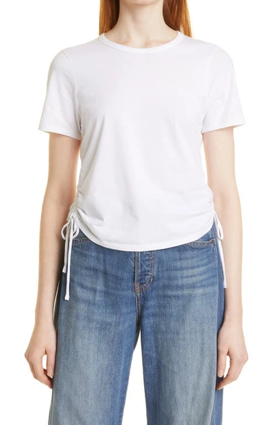Veronica Beard Tazi Ruched Side Cotton T-shirt In White