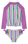 Andy & Evan Kids' Girls Stripe Rashguard Set In Purple Stripe