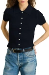 Alex Mill Suzanne Ribbed Button Front Polo In Navy