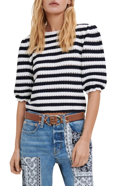 Maje Marigna Striped Elbow Length Sleeve Sweater In Navy