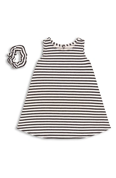 Miles And Milan Babies' Millie Stripe Dress & Scrunchie Set In Oatmeal / Stripe