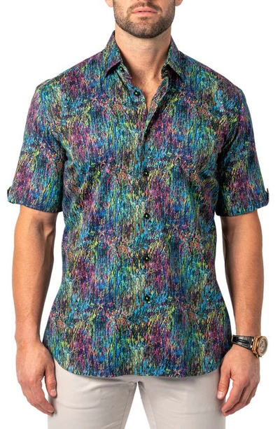 Maceoo Galileo Paint Short Sleeve Button-up Shirt In Black