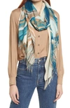 Nordstrom Tissue Print Wool & Cashmere Wrap Scarf In Teal Linear Geode