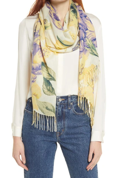 Nordstrom Tissue Print Wool & Cashmere Wrap Scarf In Purple Secret Garden