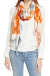 Nordstrom Tissue Print Wool & Cashmere Wrap Scarf In Coral Secret Garden