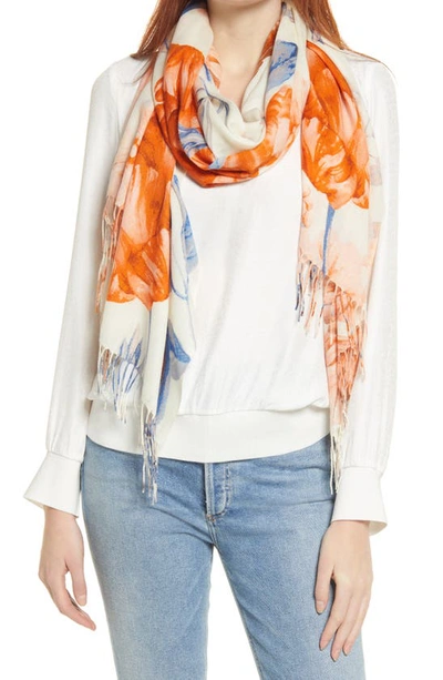 Nordstrom Tissue Print Wool & Cashmere Wrap Scarf In Coral Secret Garden