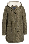 French Connection Quilted Water Repellent Jacket With Fleece Lined Hood In Olive