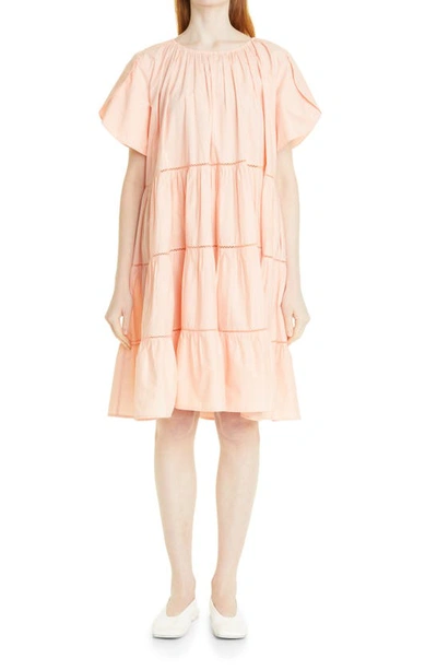 Merlette Allegre Tiered Poplin Dress In Light Peach