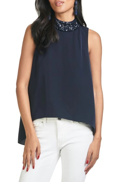 Sachin & Babi Keaton Sequin Mock Neck Crepe Blouse In Midnight