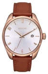 Nixon Thalia Leather Strap Watch, 38mm In Rose Gold / White