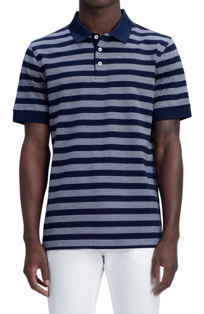 Bugatchi Men's Striped Mercerized Cotton Polo Shirt With Contrast Collar & Cuffs In Navy