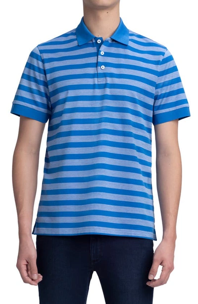 Bugatchi Stripe Mercerized Cotton Polo In Classic Blue