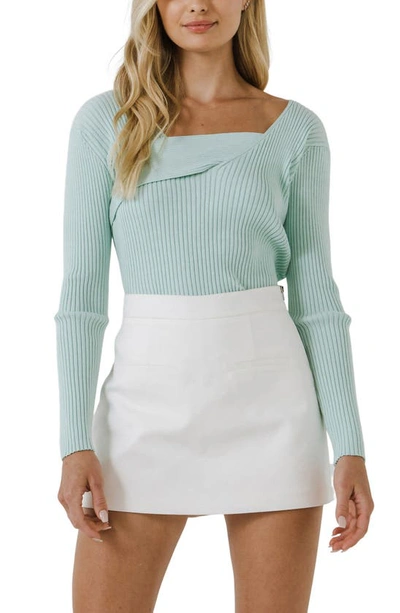 Endless Rose Asymmetric Neck Rib Sweater In Mint
