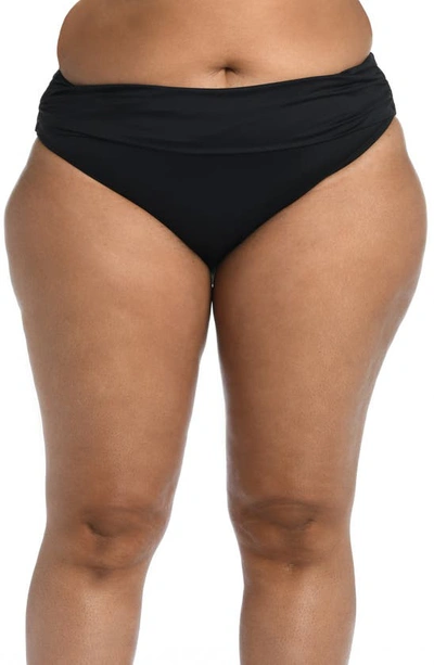 La Blanca Plus Size Shirred Band Hipster Bikini Bottoms In Black