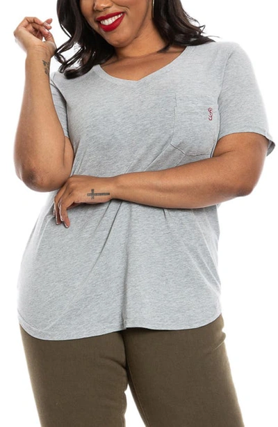 Slink Jeans V-neck Pocket T-shirt In Heather Grey