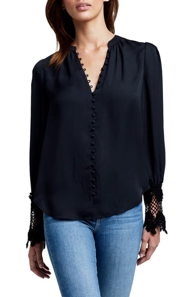 L Agence Ava Lace Cuff Button-up Blouse In Black
