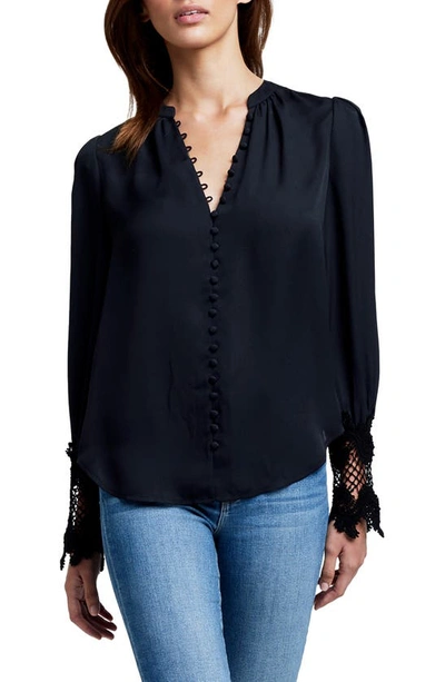 L'agence Ava Lace Cuff Button-up Blouse In Black