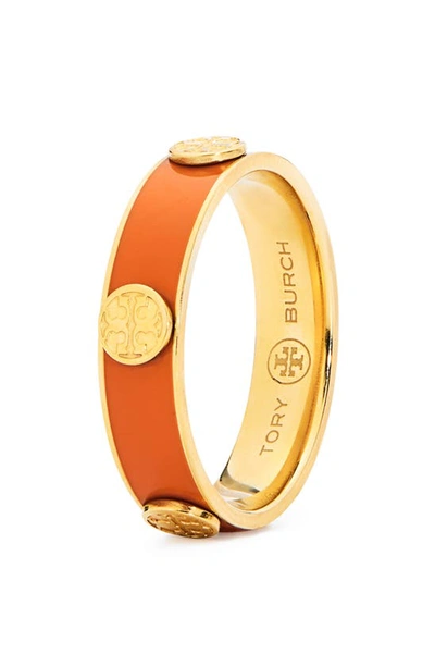 Tory Burch Red And Gold Tone Miller Stud Ring In Tory Gold / Chipotle Spice
