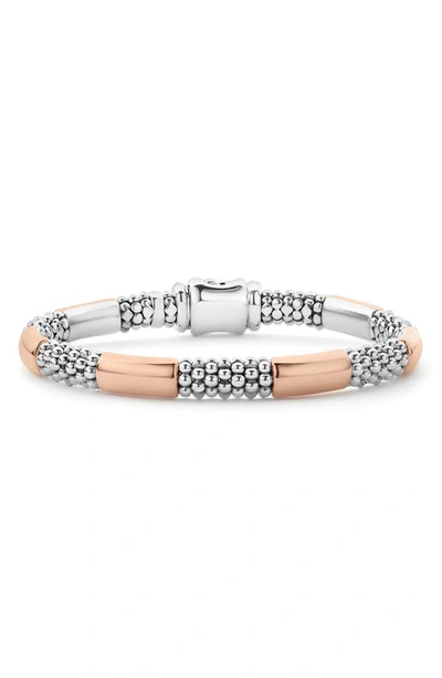 Lagos High Bar Caviar Rope Bracelet In Silver/rose Gold