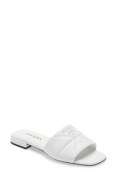 Prada Quilted Nappa Sandals In Bianco