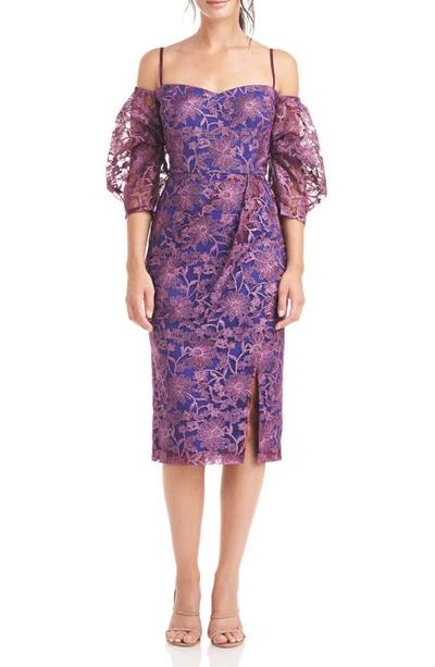 Js Collections Short Sleeve Demi Off-shoulder Midi Dress In Purple