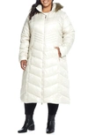 Gallery Hooded Maxi Puffer Coat With Faux Fur Trim In Peyote