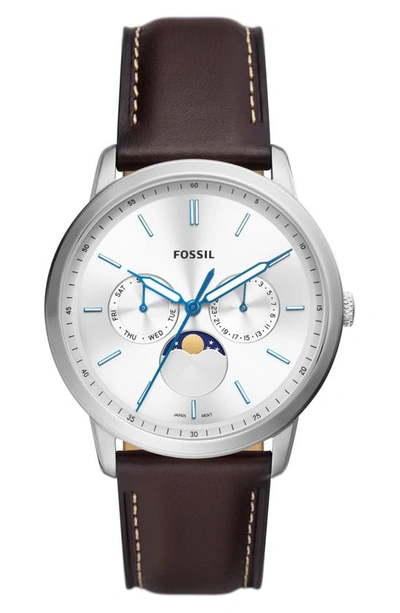 Fossil Neutra Moonphase Leather Strap Watch, 42mm In Brown