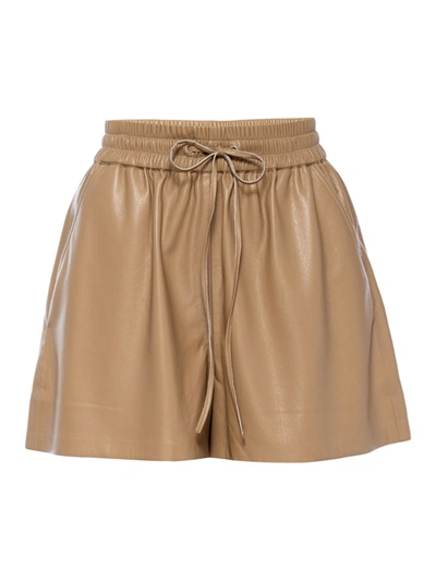 Good American Better Than Faux Leather Drawstring Shorts In Warm Caramel